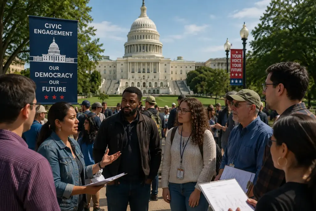 American citizens participating in political discussions and civic engagement